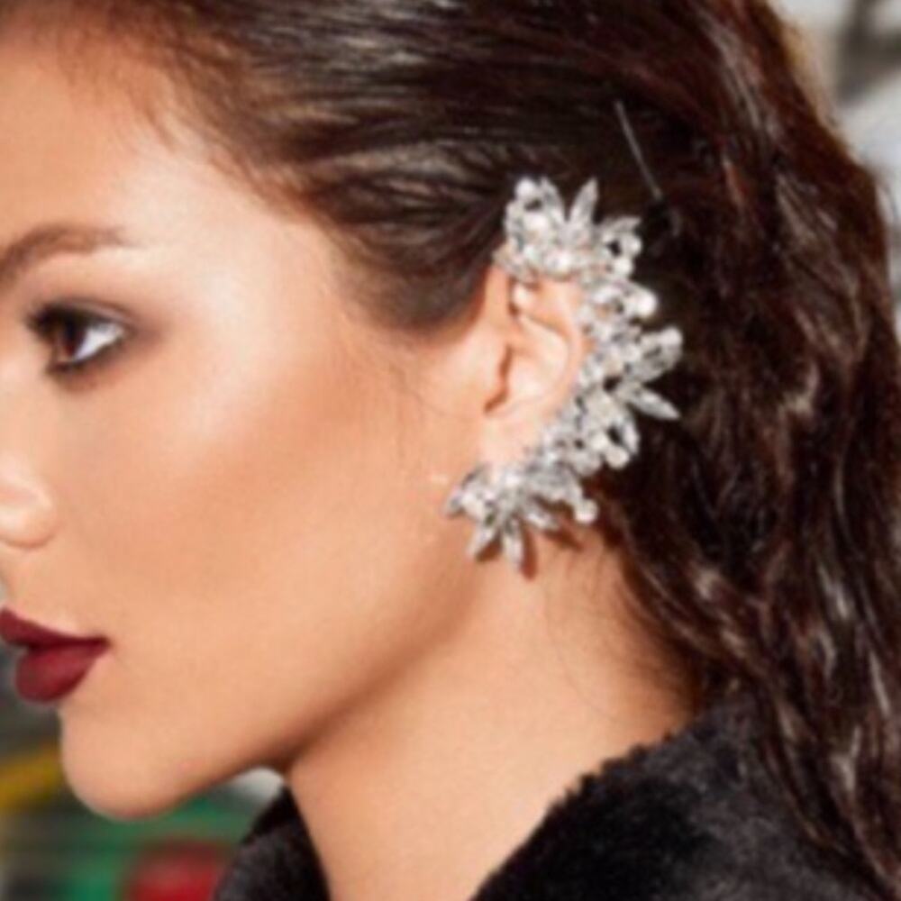 Statement Rhinestone Silver Earrings Climber - Picture 2 of 5